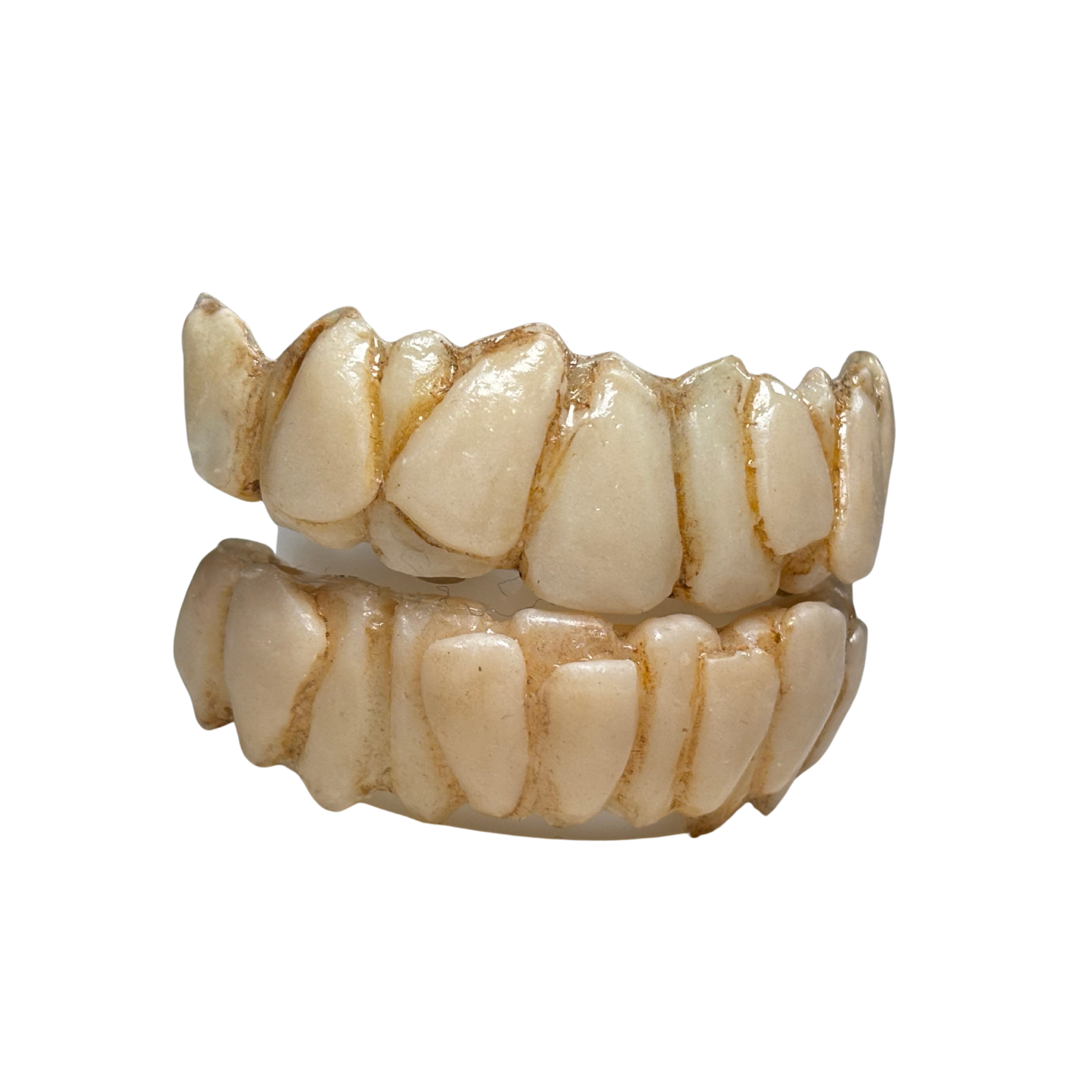 Mean green character teeth prosthetic worn for mischievous character cosplay