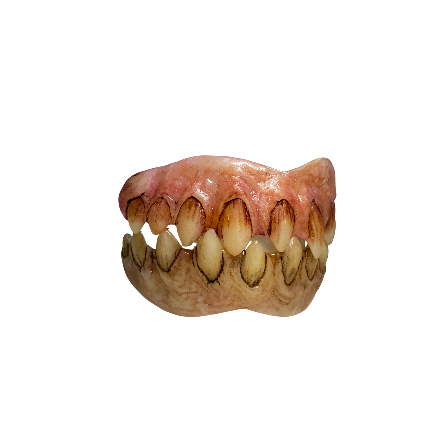 Hand painted pointy monster teeth showing narrow sharp tooth shapes, character teeth prosthetic designed with comfort fit