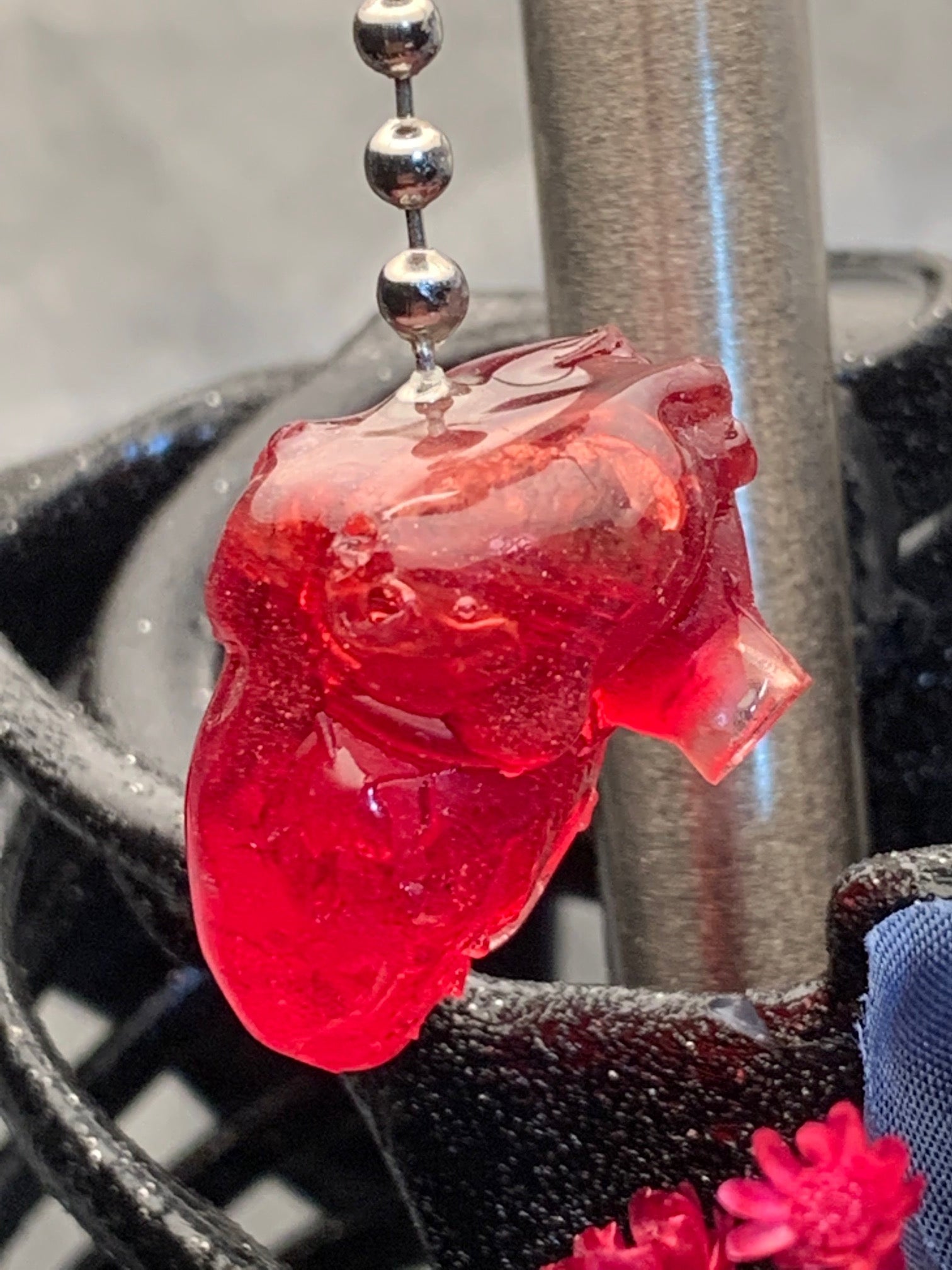 Handcrafted 3D Resin Printed Ribcage Lamp – Anatomy Chart Covered Shade and Heart Chain Pull