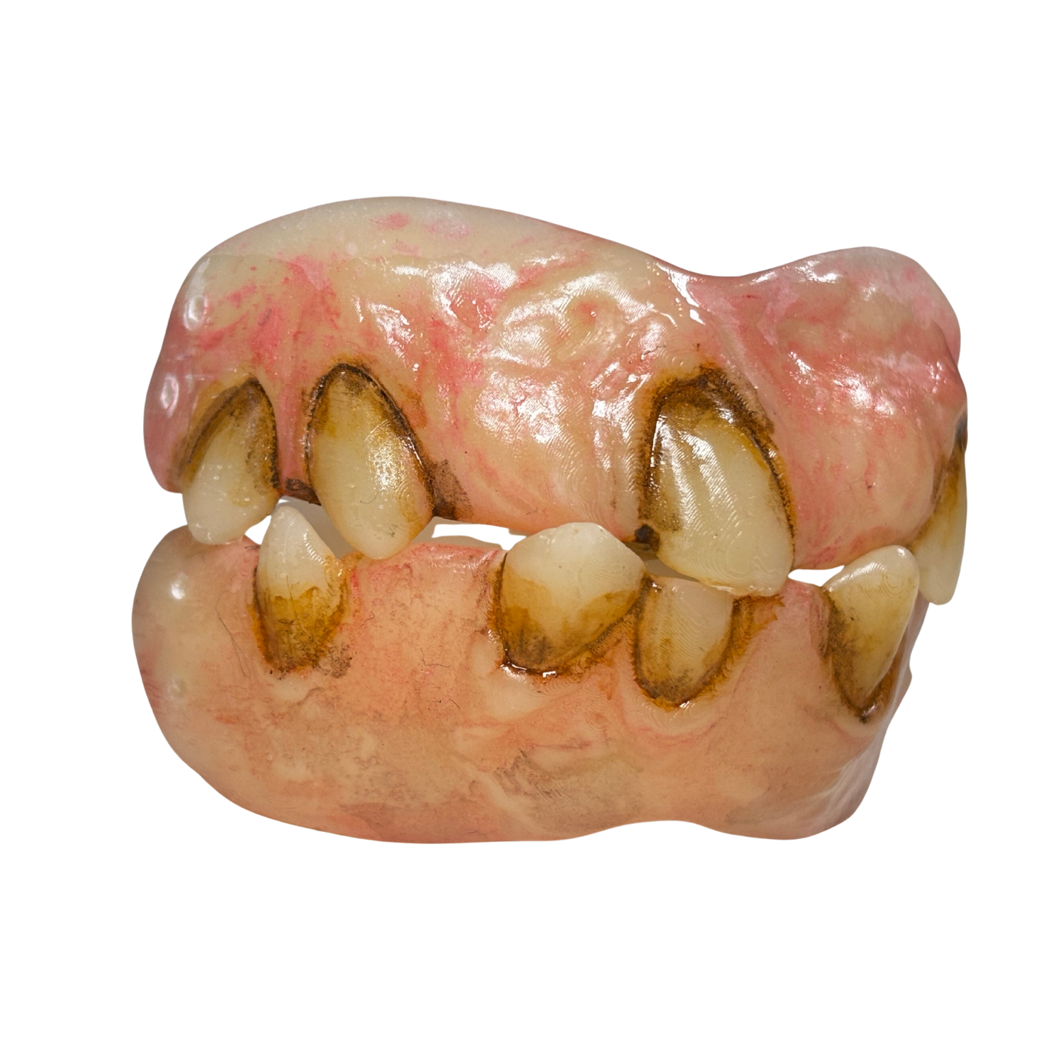 Monster teeth prosthetic with uneven decayed character design and comfort fit