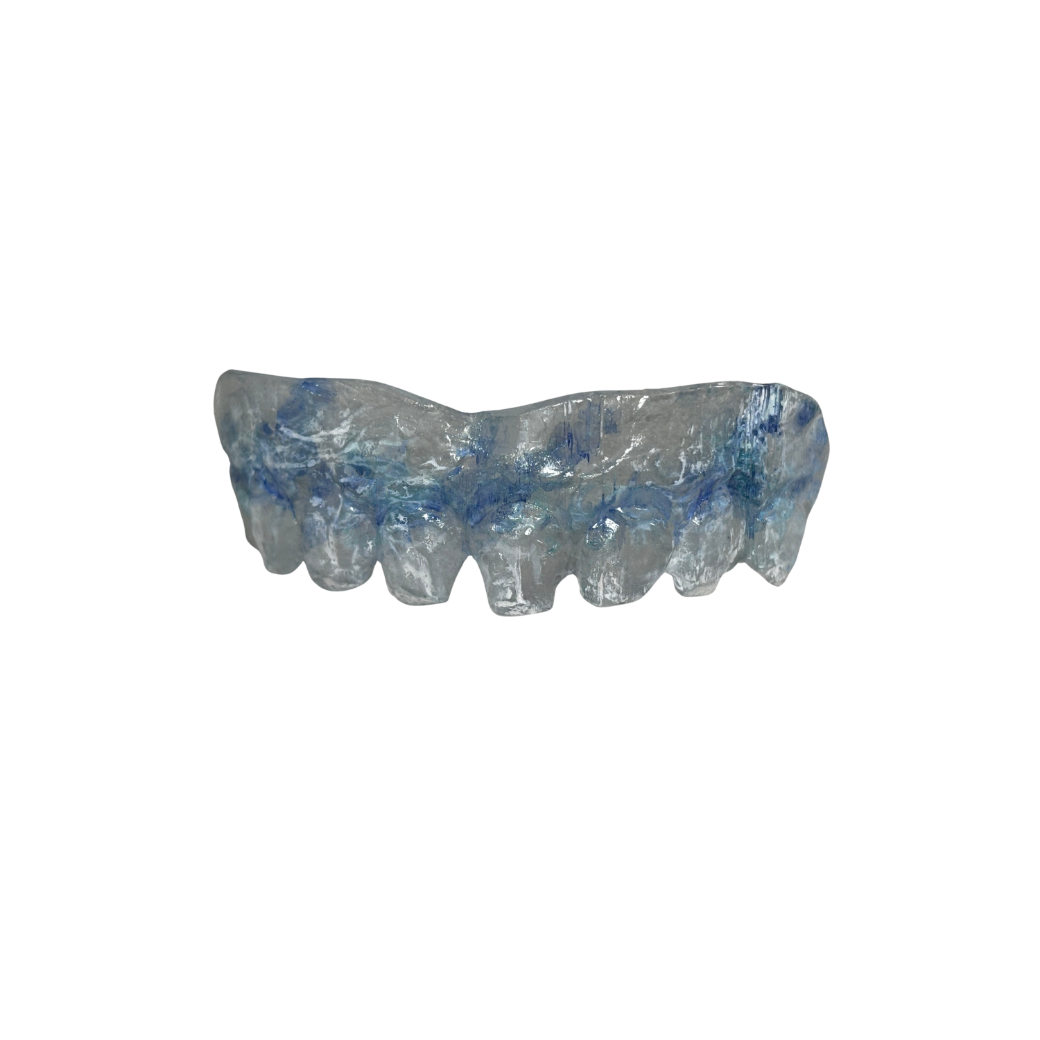 Frostbite character teeth with jagged icy edges, hand painted monster teeth prosthetic featuring comfort fit for frozen creature cosplay and FX makeup
