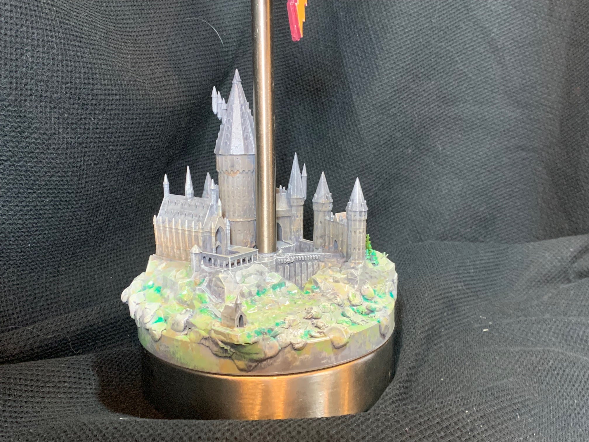 Wizard inspired Lamp with Hidden Message - Hand Painted Castle and Chain Pull