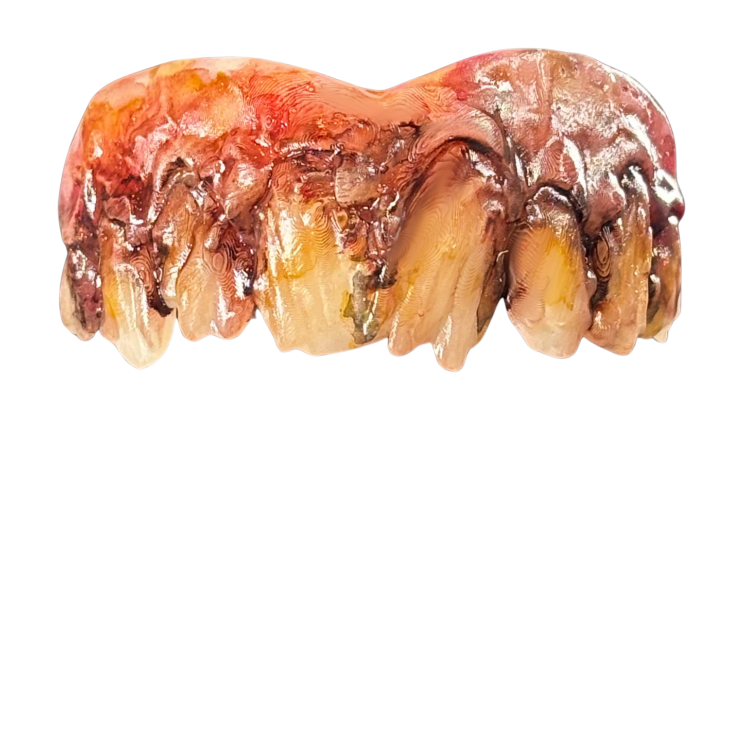 Designer Bite Co Disgusting diseased and infected upper character teeth with rotten teeth and damaged gums for horror SFX