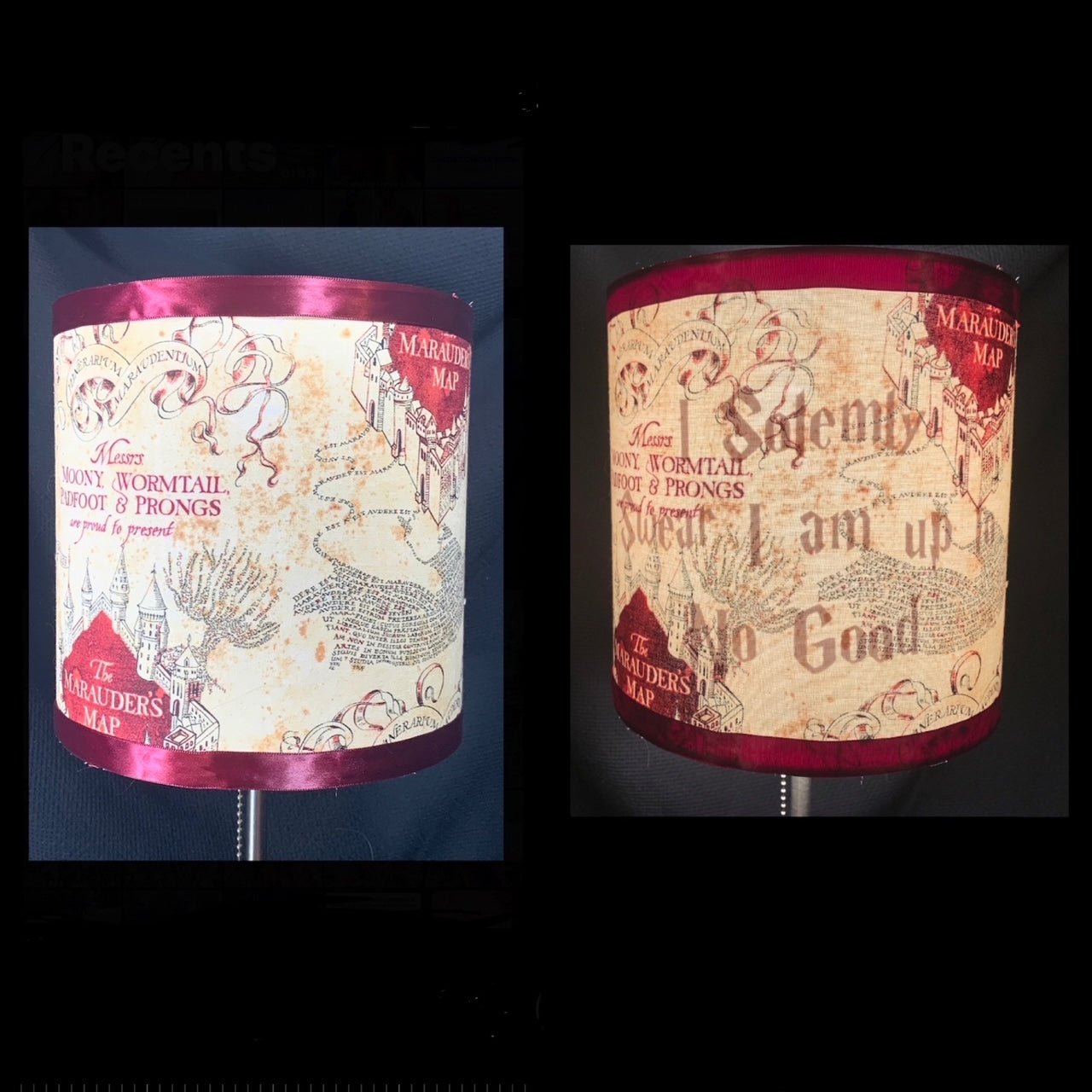 Wizard inspired Lamp with Hidden Message - Hand Painted Castle and Chain Pull